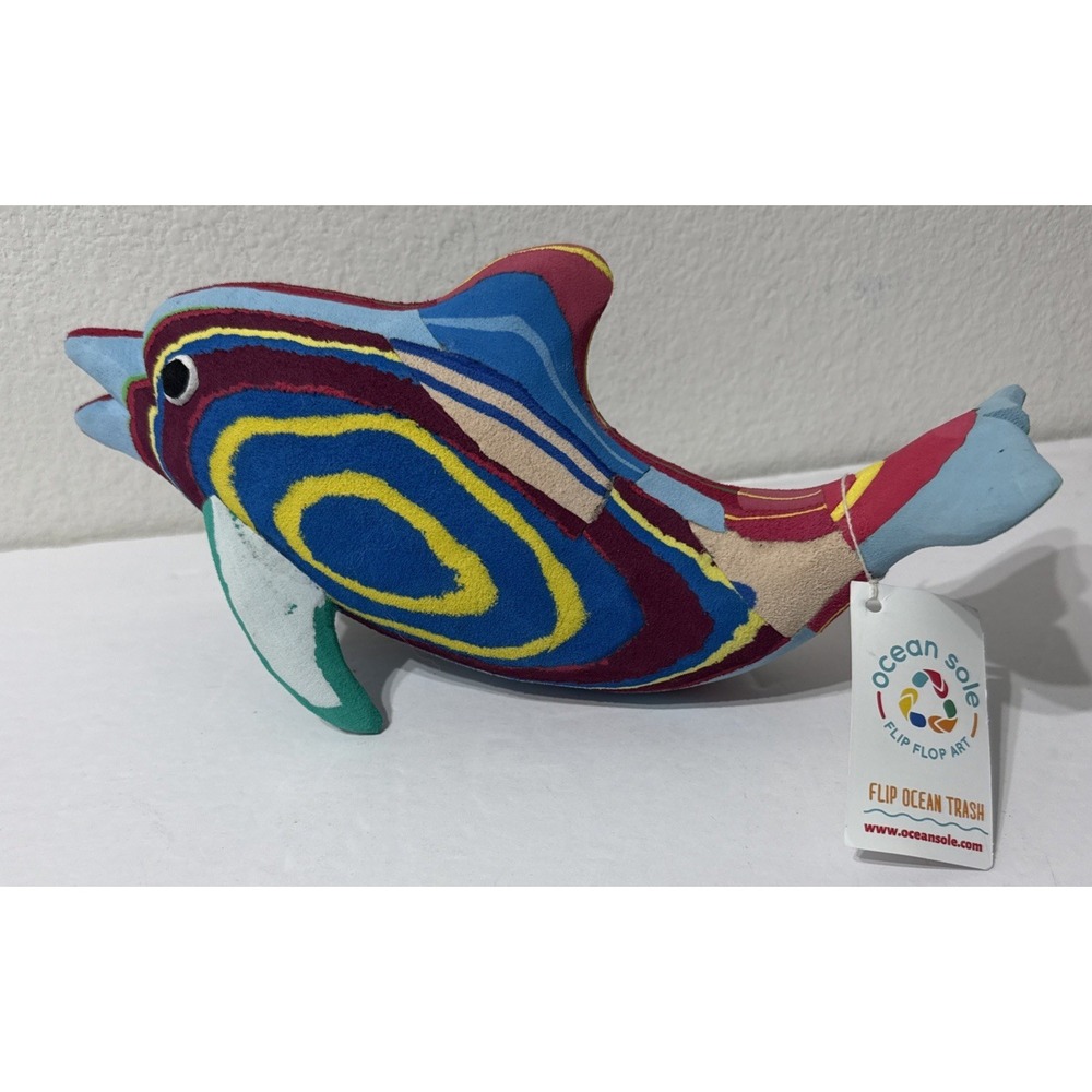Ocean Sole Dolphin 11.5" Flip Flop Art Recycled Fish Art Sculpture Ocean Trash - Picture 1 of 13